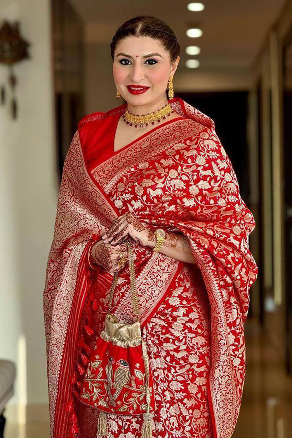 Red Soft Banarasi Silk Wedding Saree