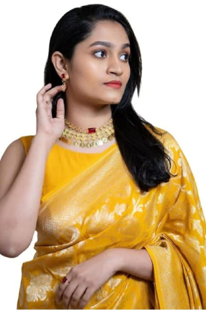 Beautiful Yellow Banarasi Silk Saree With Zari Weaving Work