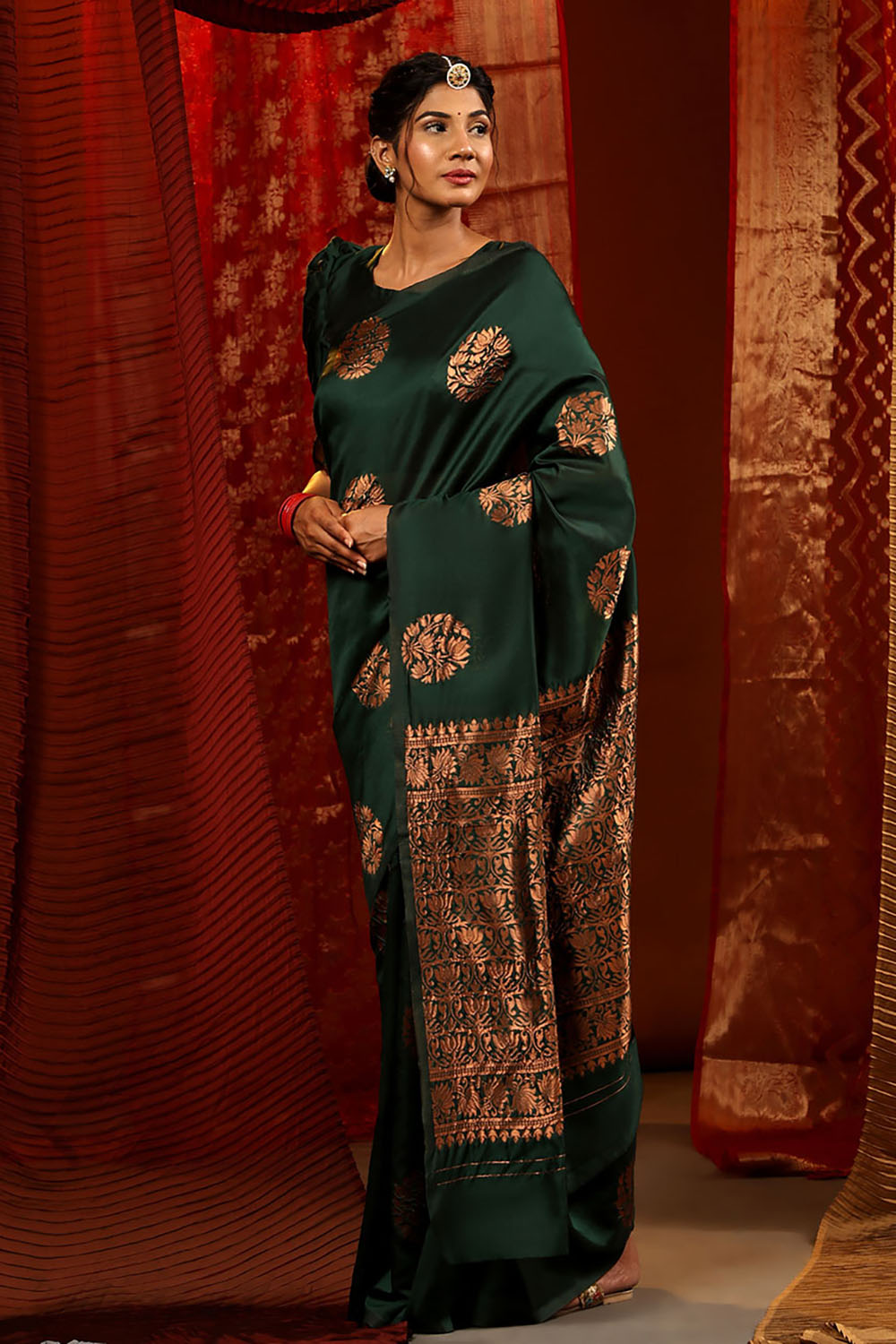 Dark Green Soft Silk Saree With Weaving Work