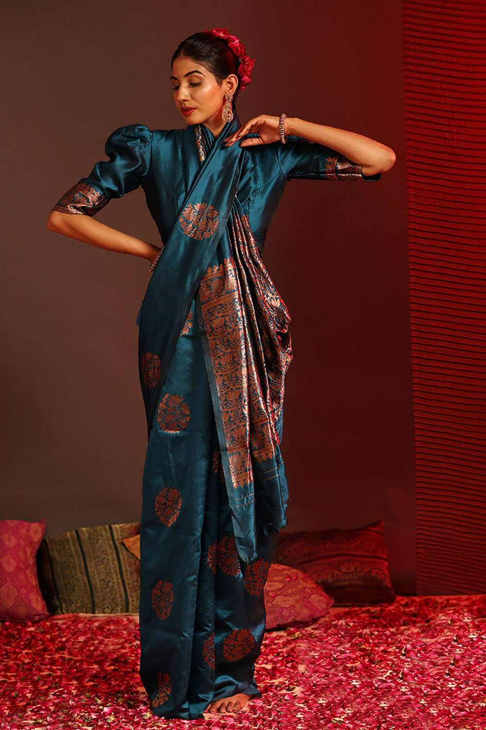 Prussian Blue Soft Silk Saree With Weaving Work