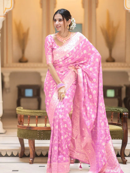 Hira BabyPink Banarasi Silk Saree With Amazing Blouse Piece