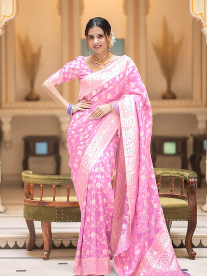 Hira BabyPink Banarasi Silk Saree With Amazing Blouse Piece