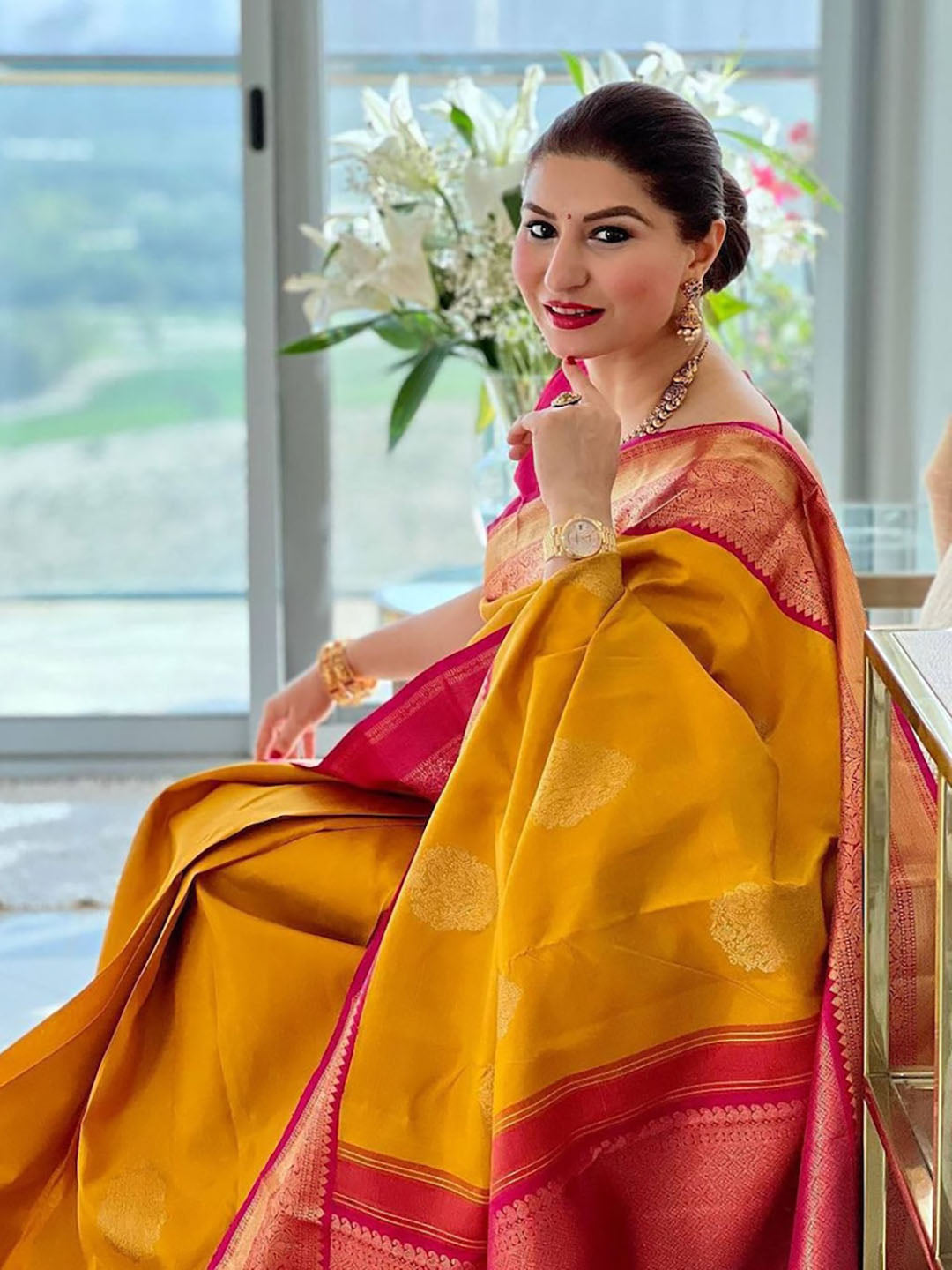 Yellow And Pink Colour Jacquard Border Silk Sarees