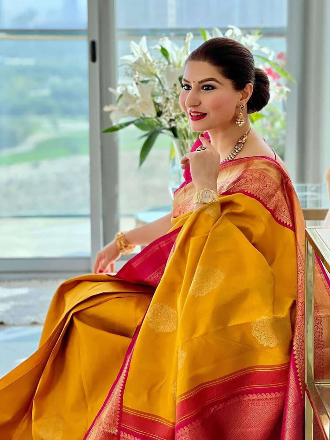 Yellow And Pink Colour Jacquard Border Silk Sarees