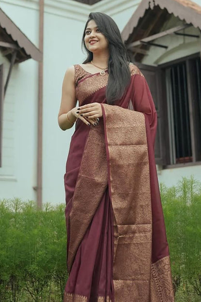 Pastel Maroon Soft Silk Saree With Weaving Work