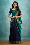 Navy Blue Designer Cotton Silk Jacquard Half Lehenga Saree