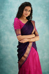 Pink & Purple Designer Cotton Silk Jacquard Half Lehenga Saree