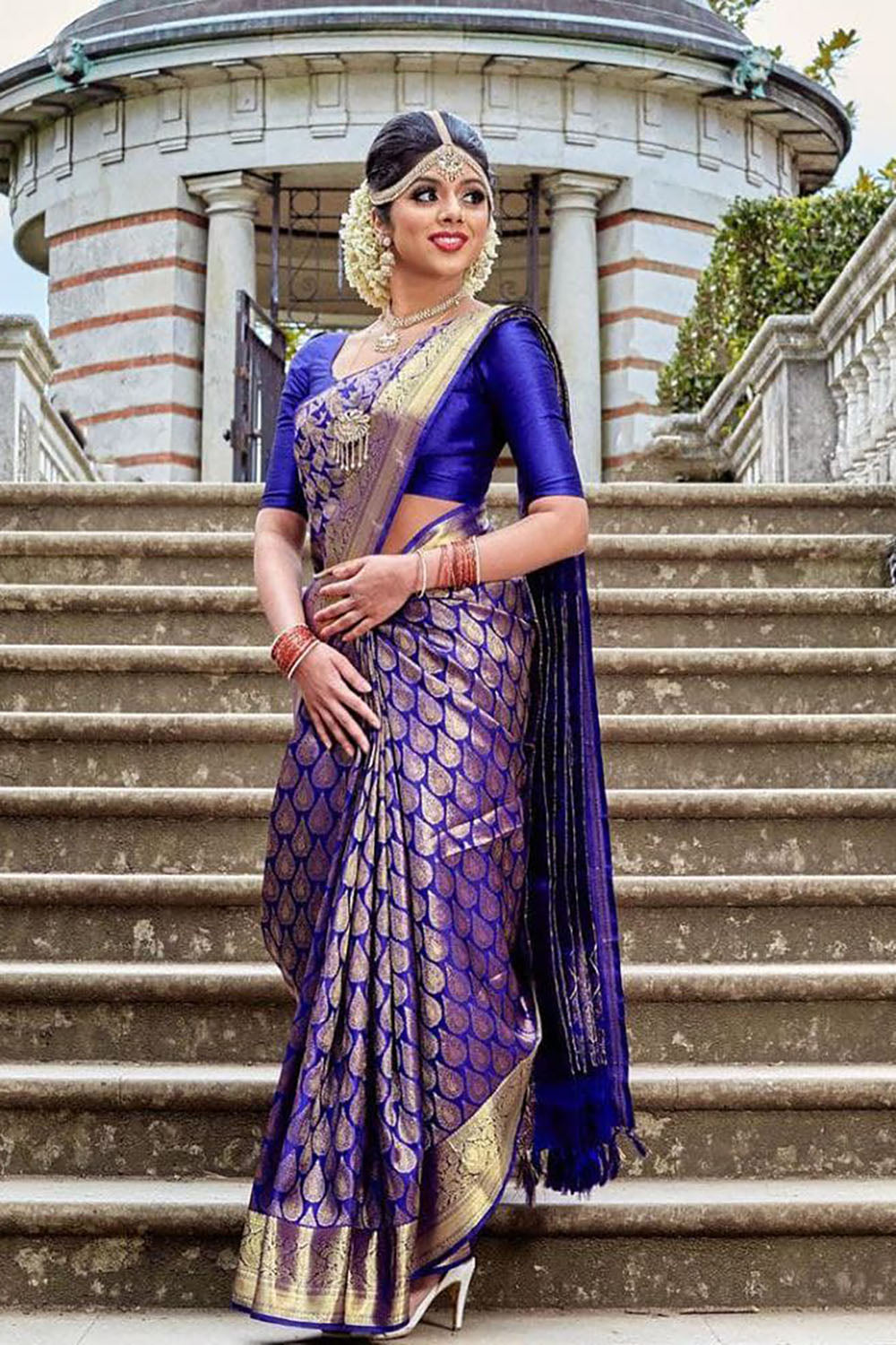 Royal Blue Banarasi Silk Saree With Zari Weaving Work