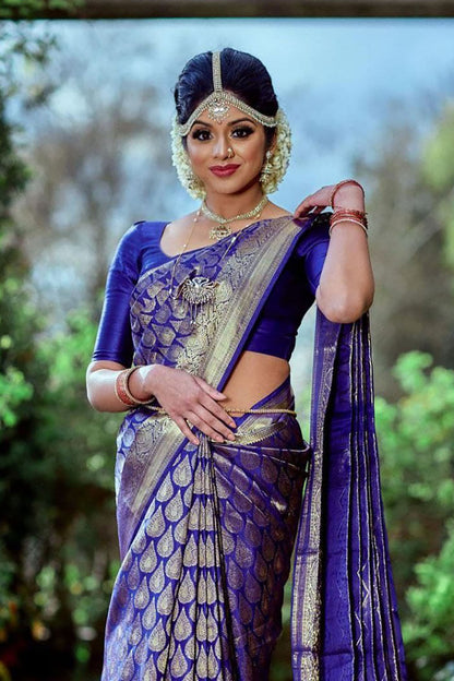 Royal Blue Banarasi Silk Saree With Zari Weaving Work