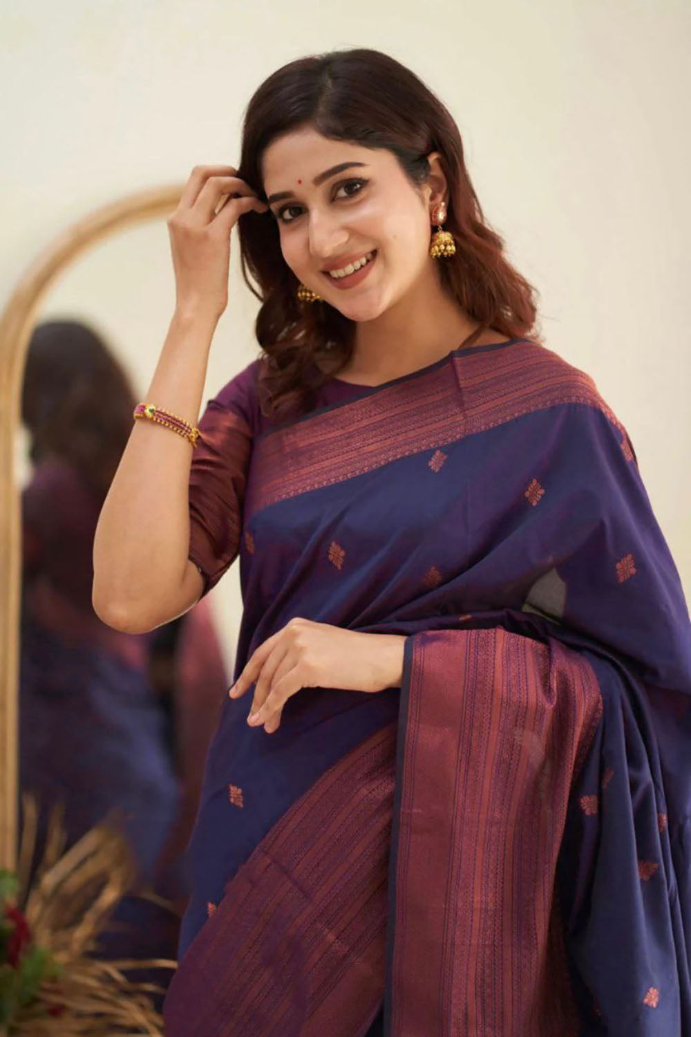 Navy Blue Soft Silk Saree With Weaving Work