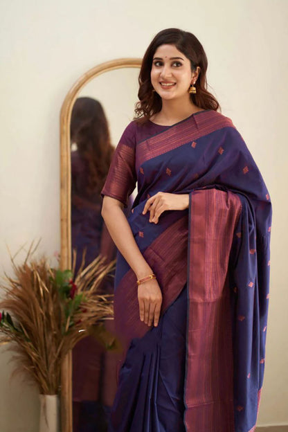 Navy Blue Soft Silk Saree With Weaving Work