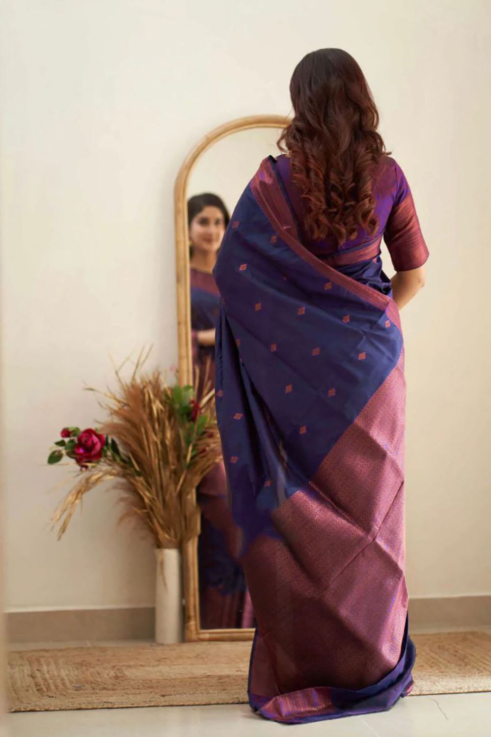 Navy Blue Soft Silk Saree With Weaving Work