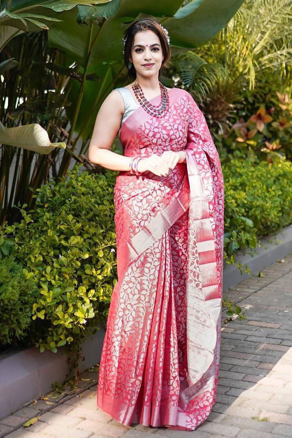 Punch Pink Soft Silk Saree With Zari Weaving Work