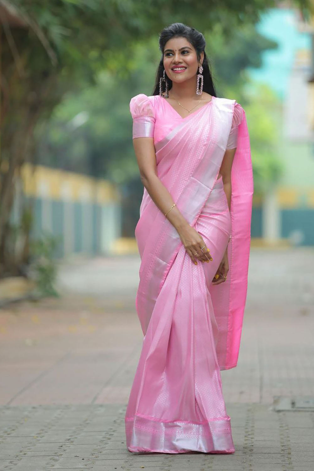 Light Pink Banarasi Silk Saree With Zari Weaving Work