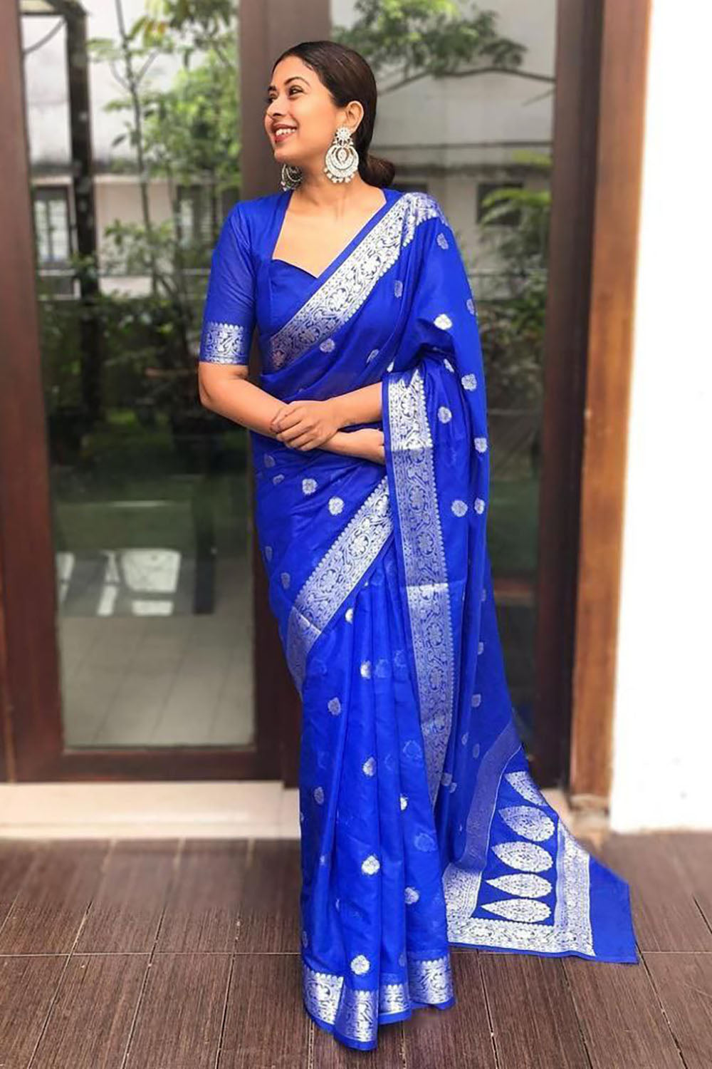 Cobalt Blue Soft Silk Saree With Zari Weaving Work