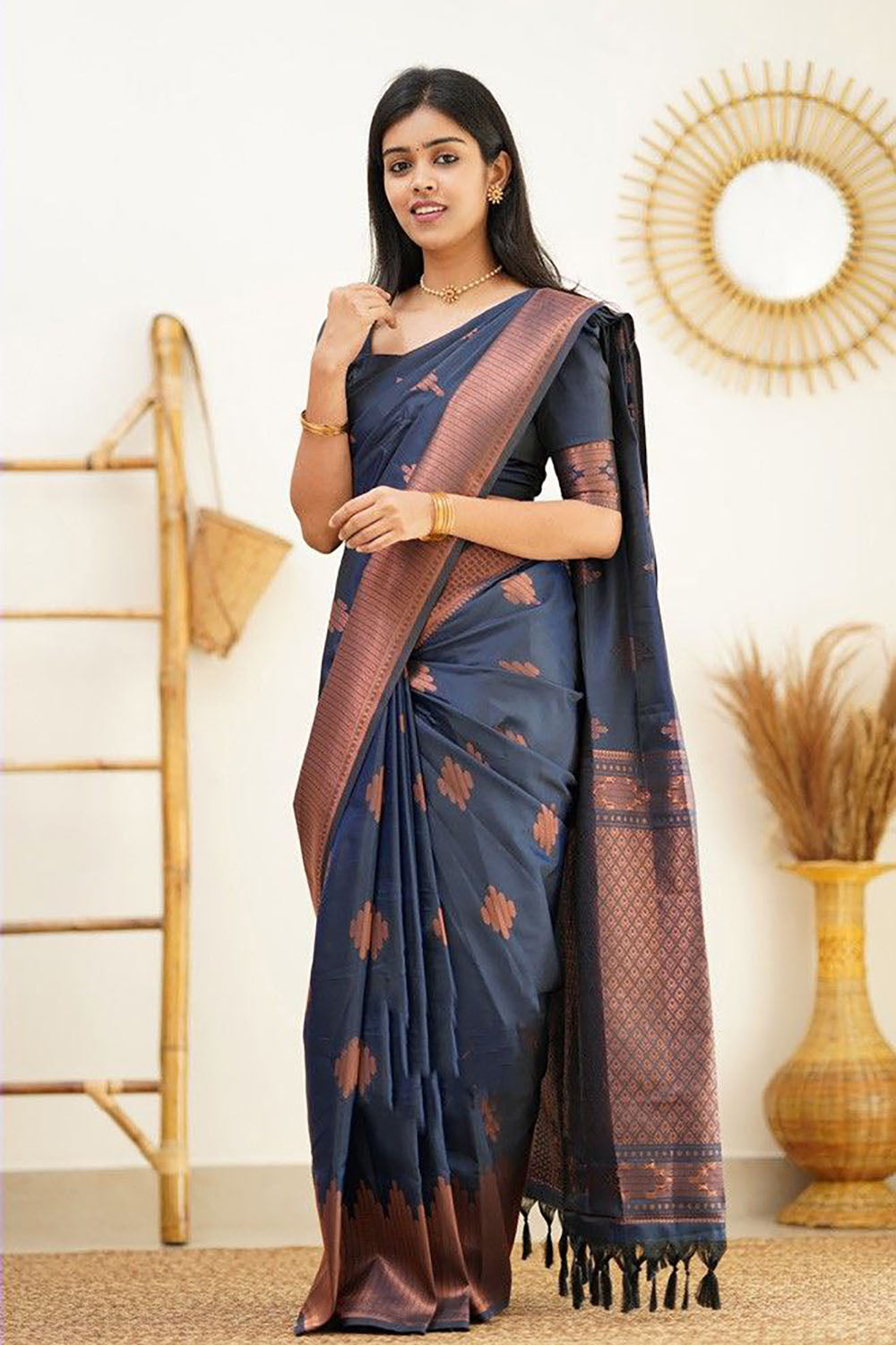 Teal Blue Banarasi Silk Saree With Zari Weaving Work