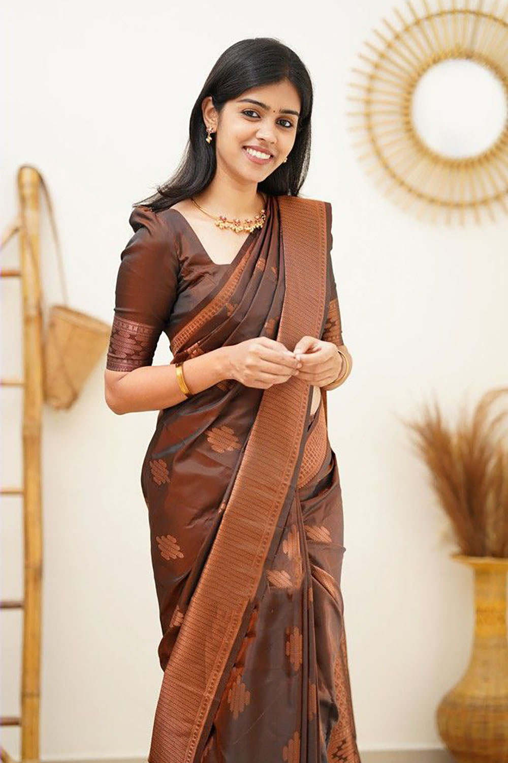 Brown Banarasi Silk Saree With Zari Weaving Work