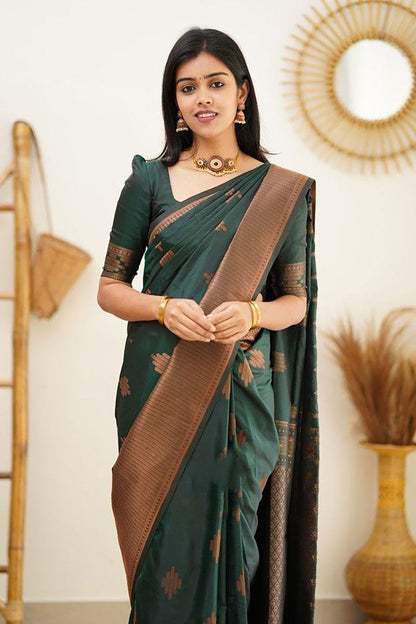 Green Banarasi Silk Saree With Zari Weaving Work