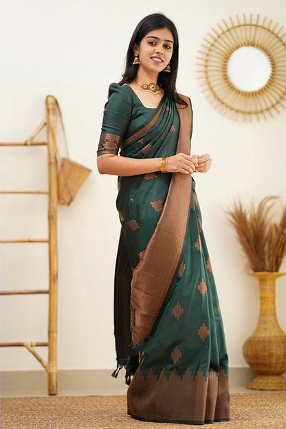 Green Banarasi Silk Saree With Zari Weaving Work