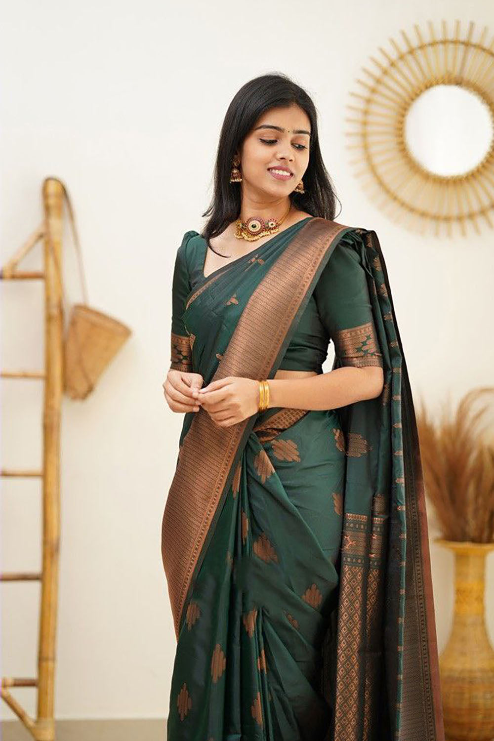 Green Banarasi Silk Saree With Zari Weaving Work