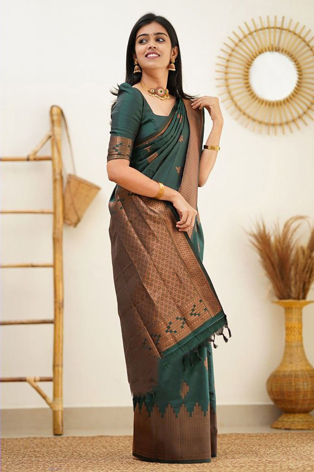 Green Banarasi Silk Saree With Zari Weaving Work