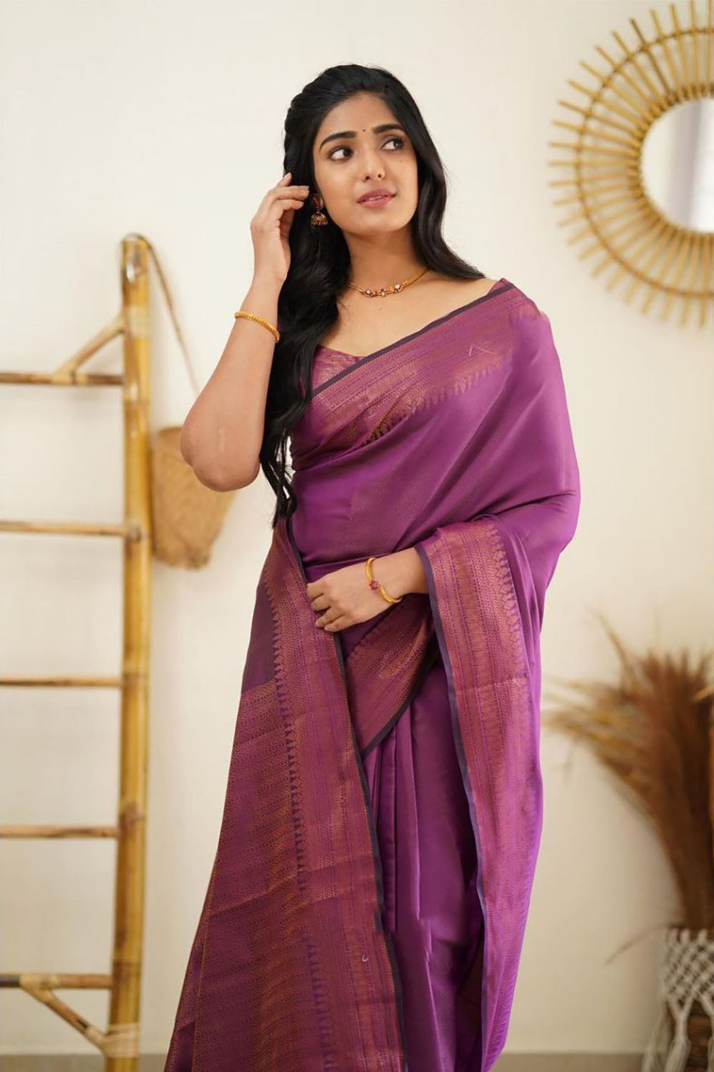 Magenta Soft Silk Saree With Zari Weaving Work