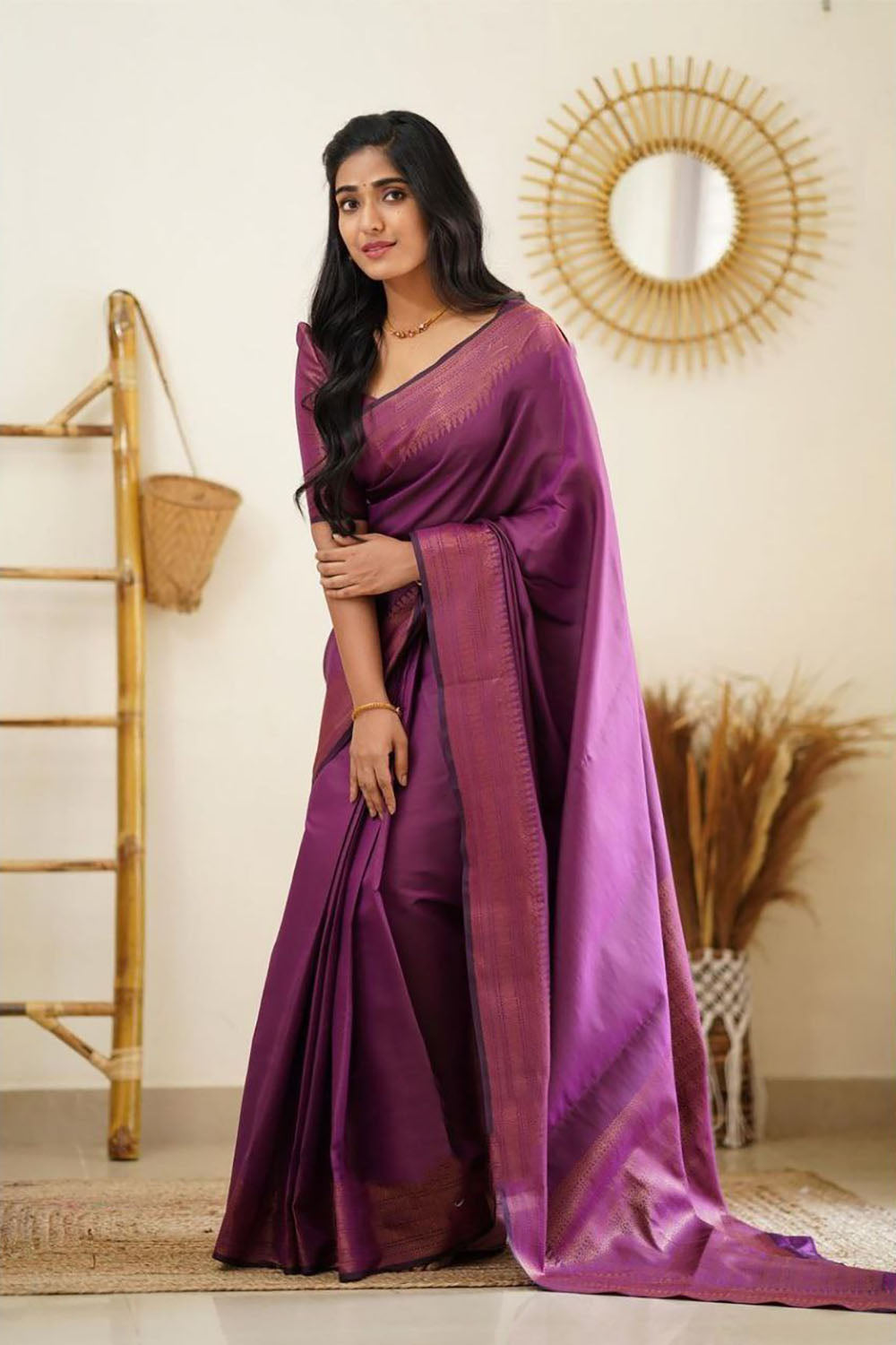 Magenta Soft Silk Saree With Zari Weaving Work