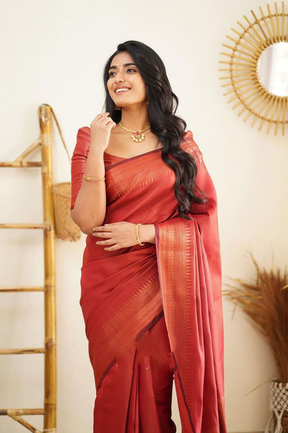 Red Soft Silk Saree With Zari Weaving Work