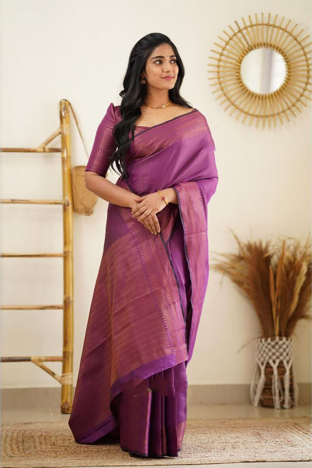 Magenta Soft Silk Saree With Zari Weaving Work