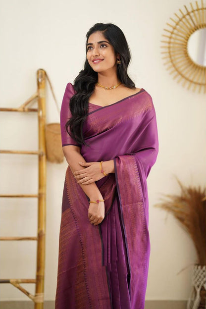 Magenta Soft Silk Saree With Zari Weaving Work