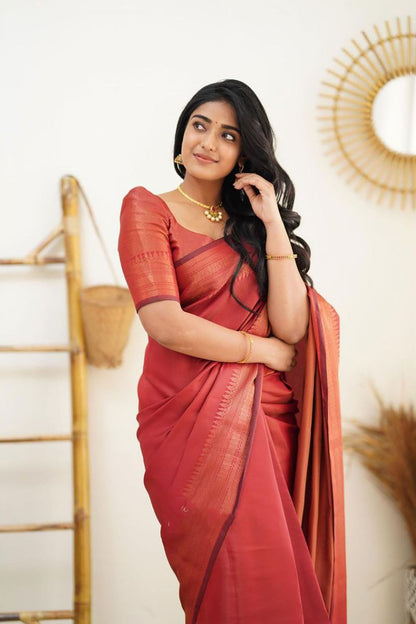 Red Soft Silk Saree With Zari Weaving Work