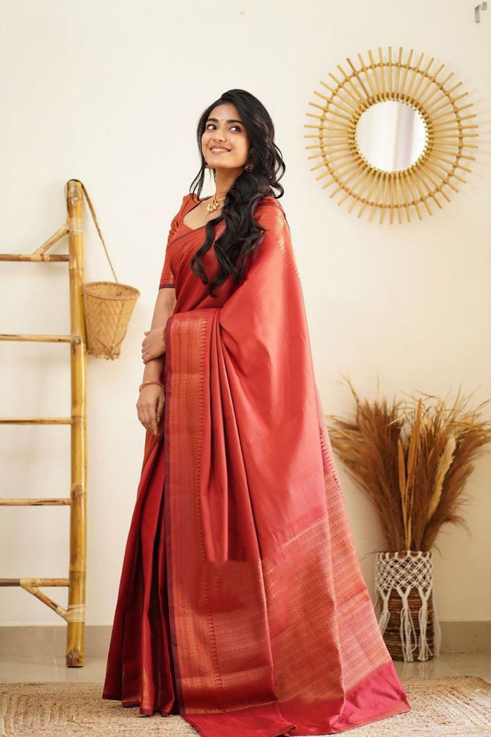 Red Soft Silk Saree With Zari Weaving Work