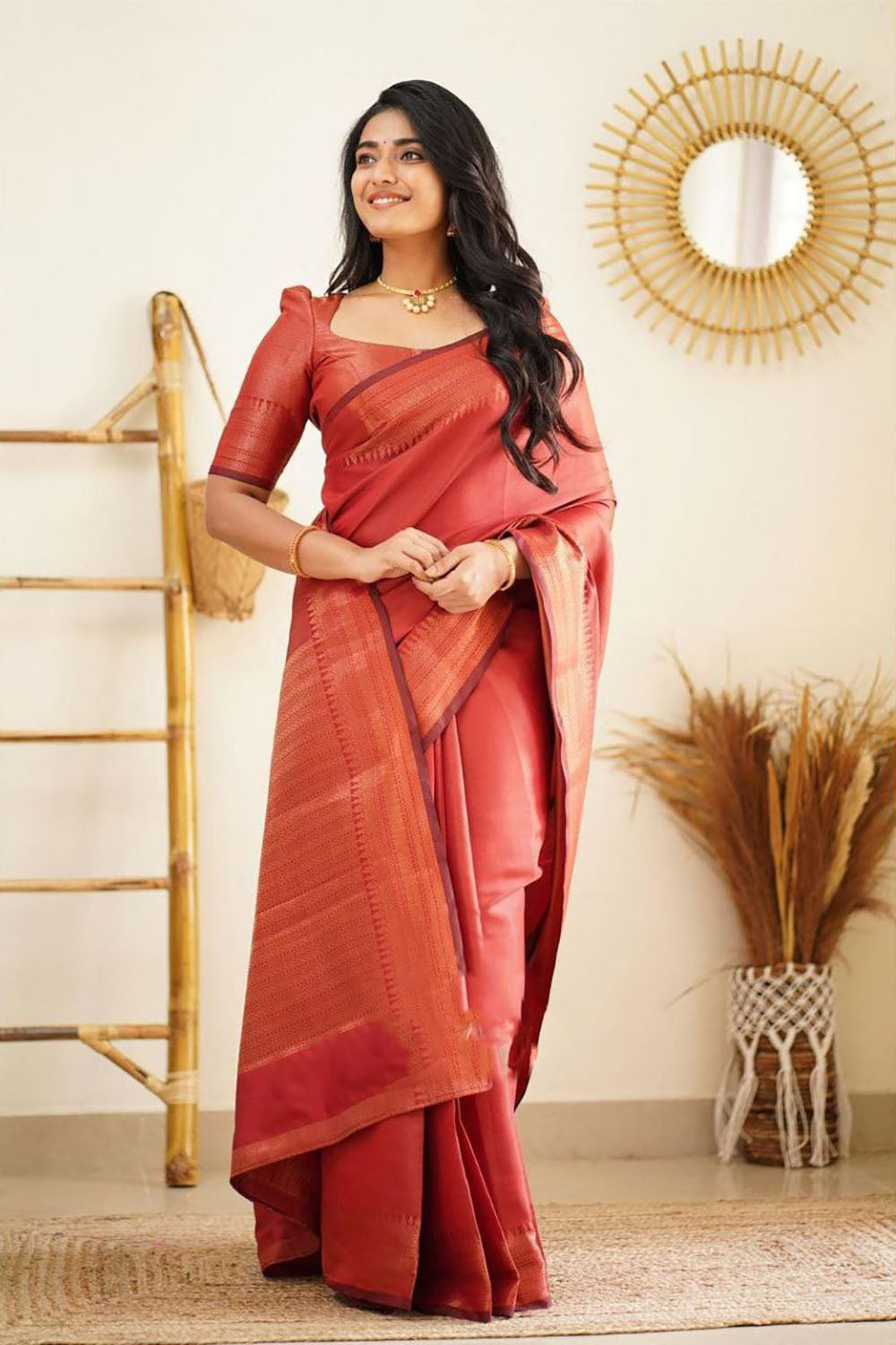 Red Soft Silk Saree With Zari Weaving Work