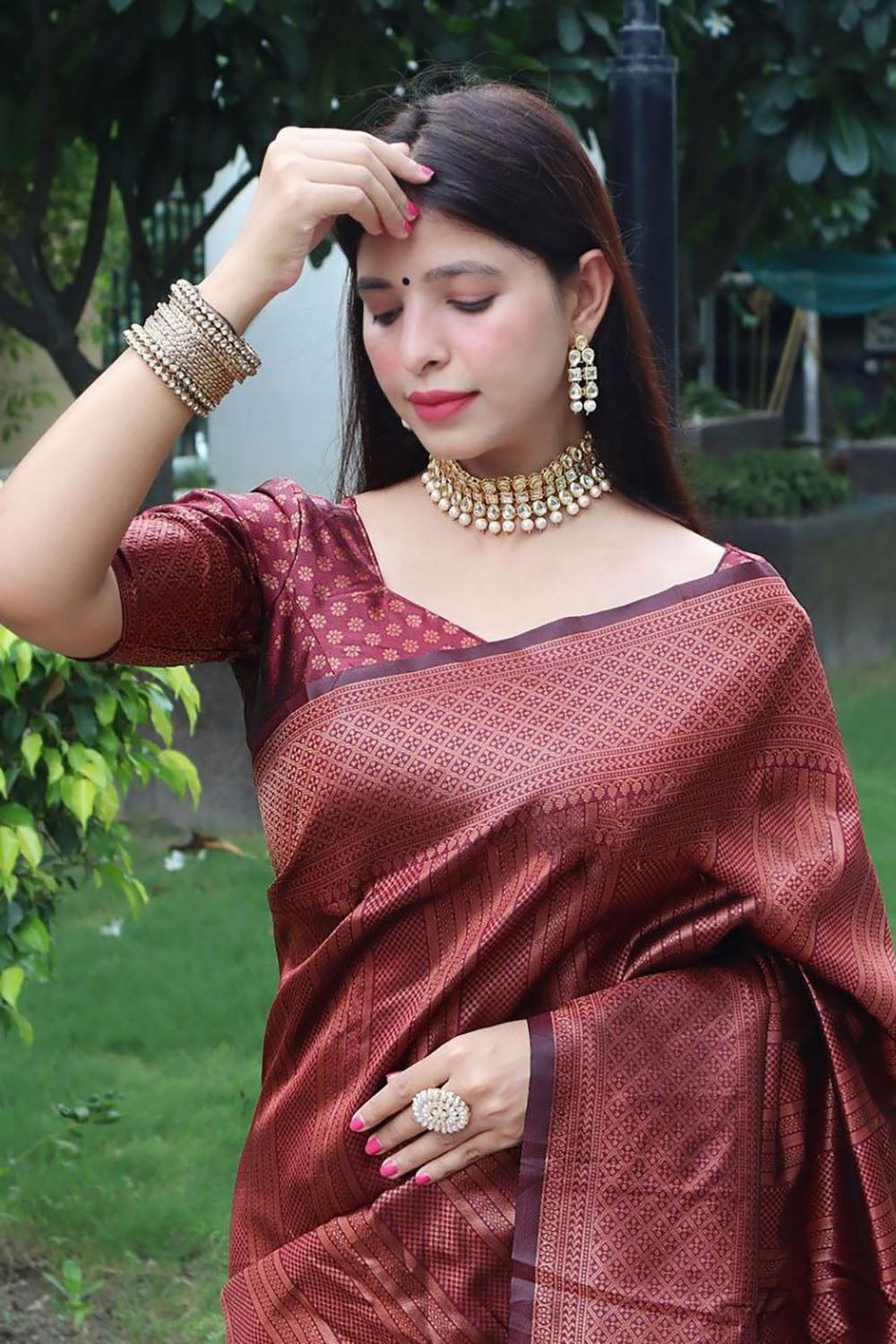 Maroon Banarasi Silk Saree With Zari Weaving Work