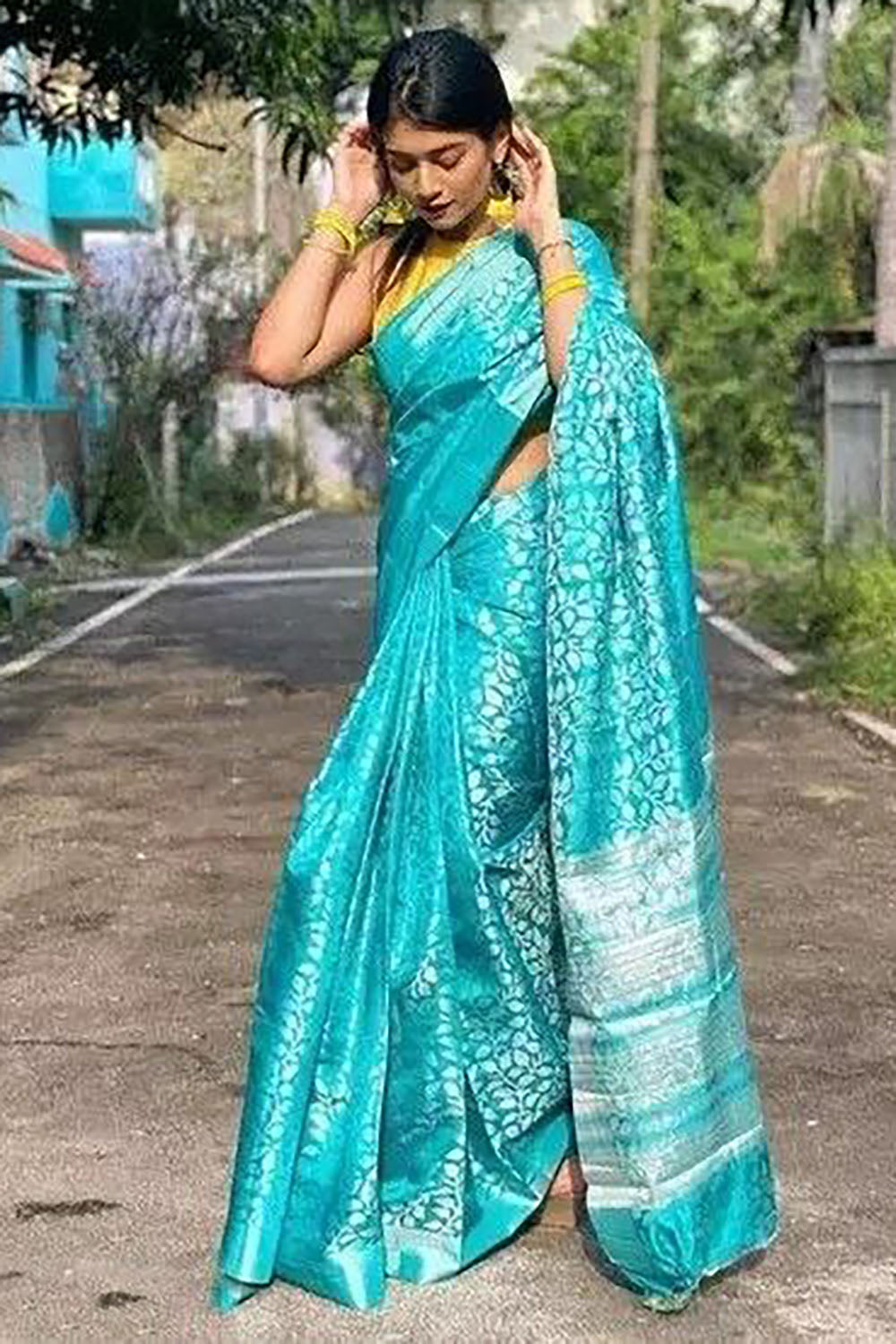 Sky Blue Soft Silk Saree With Zari Weaving Work