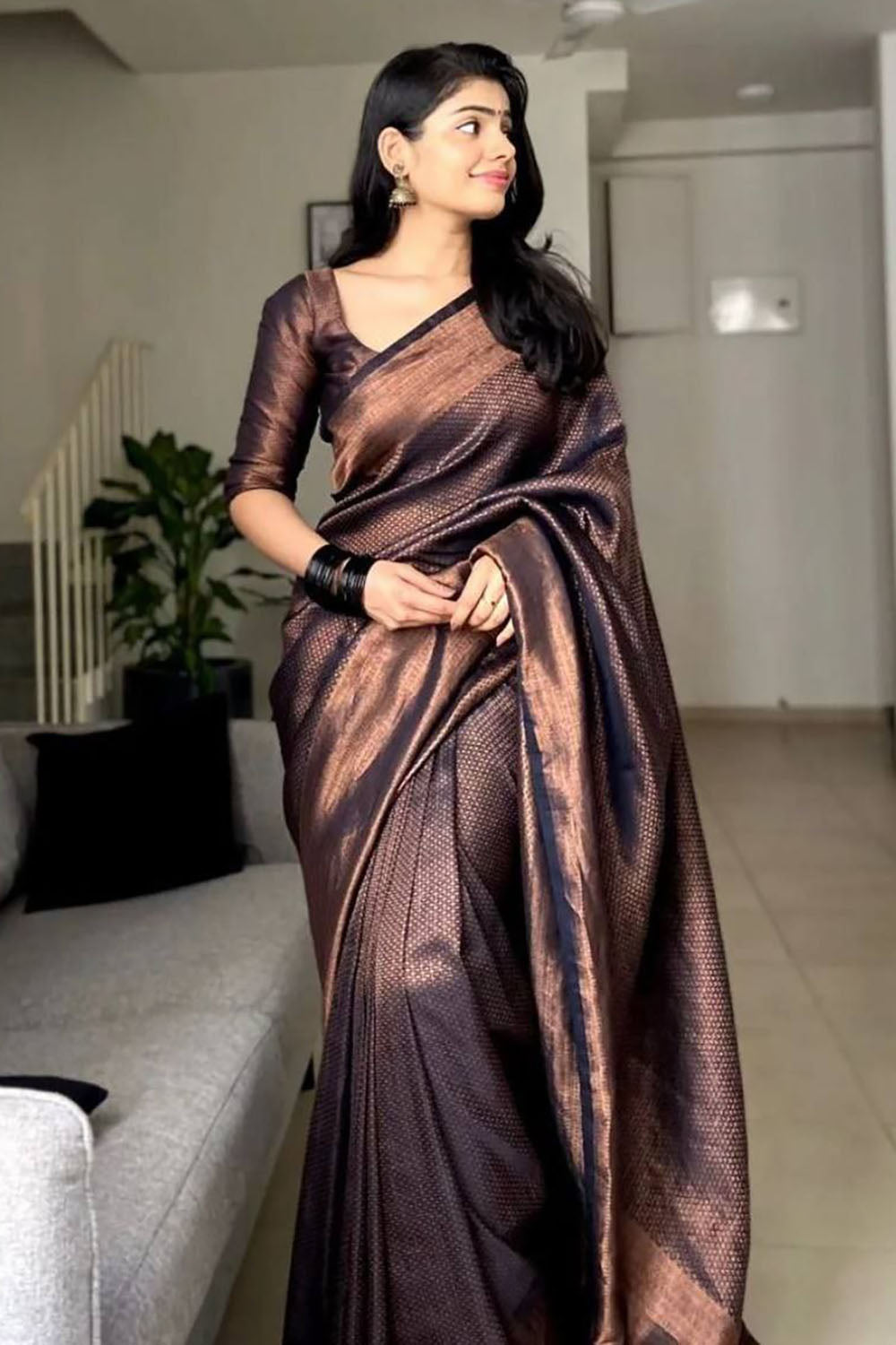 Black Soft Silk Saree With Zari Weaving Work