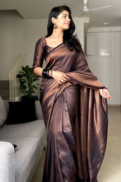 Black Soft Silk Saree With Zari Weaving Work