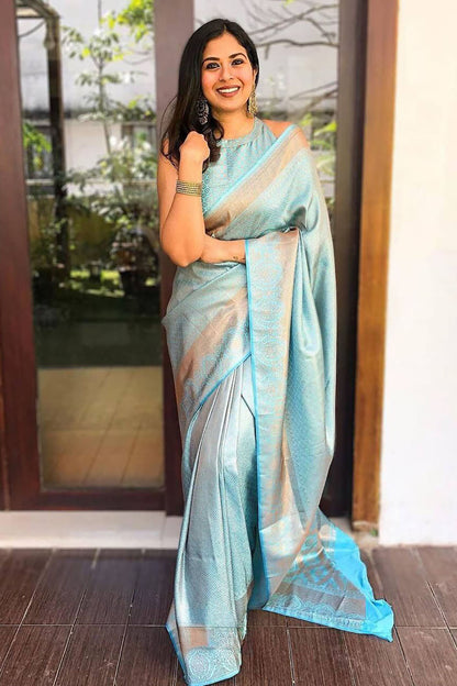 Gorgeous Sky Blue Colour Jacquard Border Soft Silk Saree