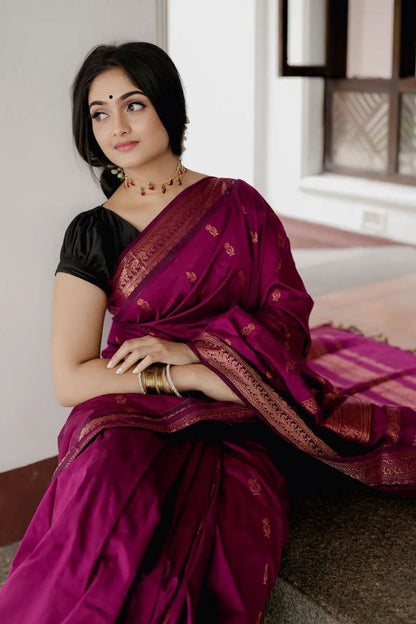 Berry Magenta Silk Saree With Zari Weaving Work