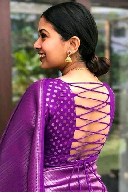 Purple Banarasi Silk Saree With Weaving Work