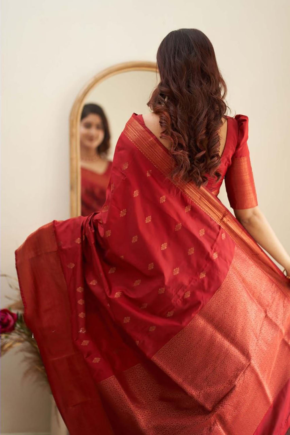 Red Soft Silk Saree With Weaving Work