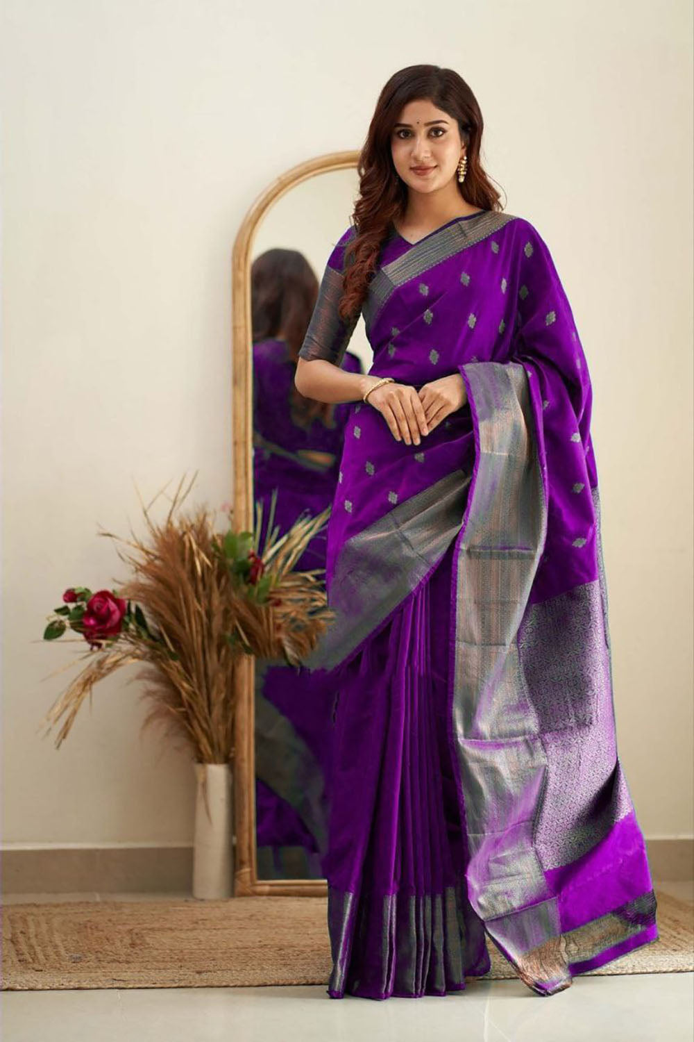 Purple Soft Silk Saree With Weaving Work