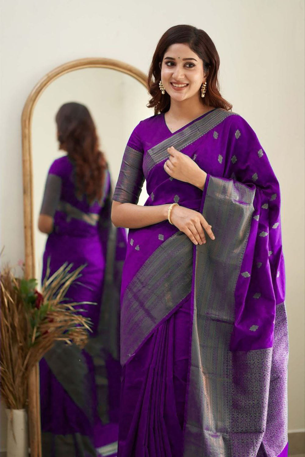 Purple Soft Silk Saree With Weaving Work