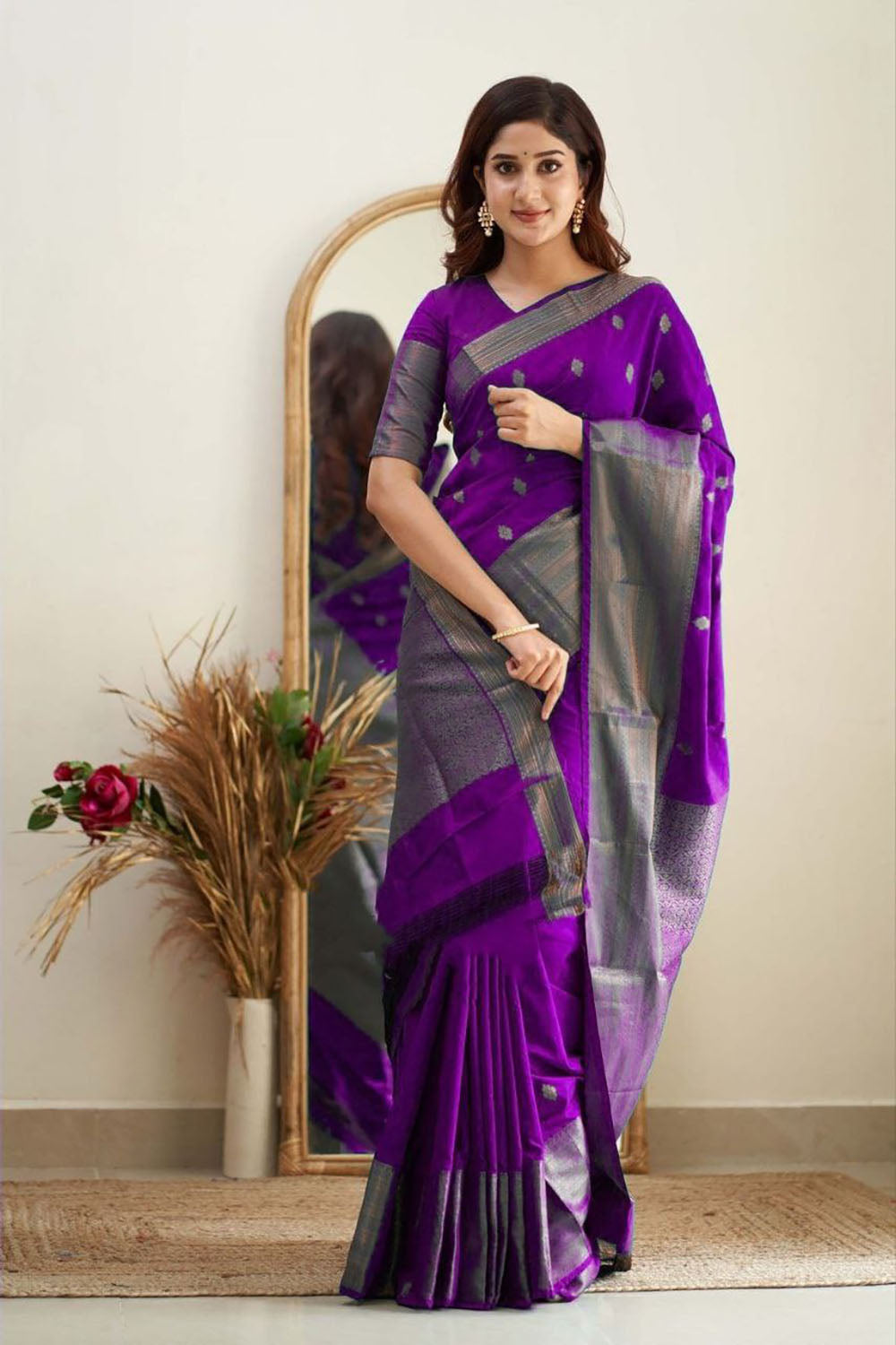 Purple Soft Silk Saree With Weaving Work