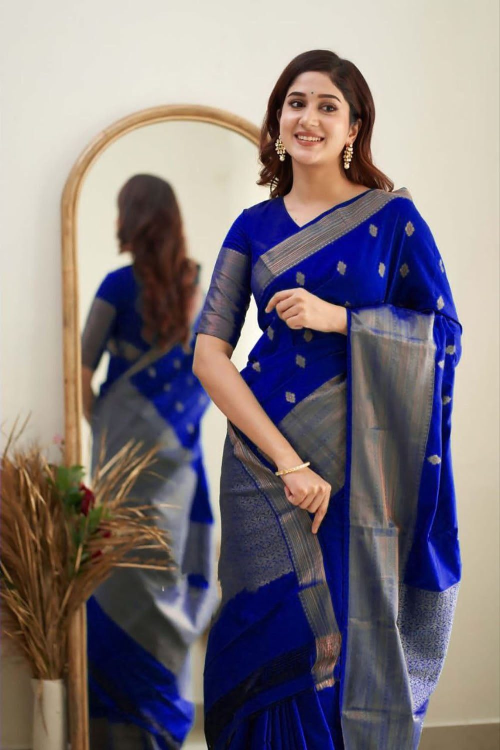 Royal Blue Soft Silk Saree With Weaving Work