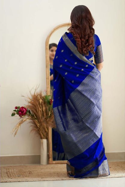 Royal Blue Soft Silk Saree With Weaving Work