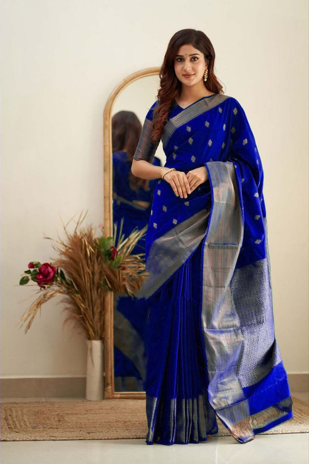 Royal Blue Soft Silk Saree With Weaving Work