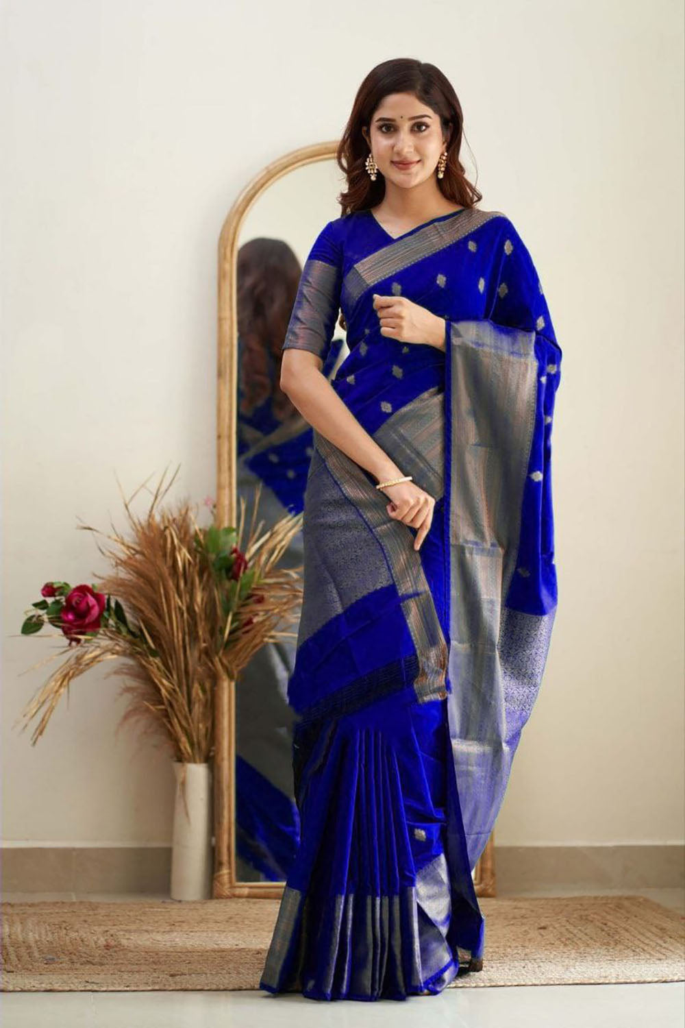 Royal Blue Soft Silk Saree With Weaving Work