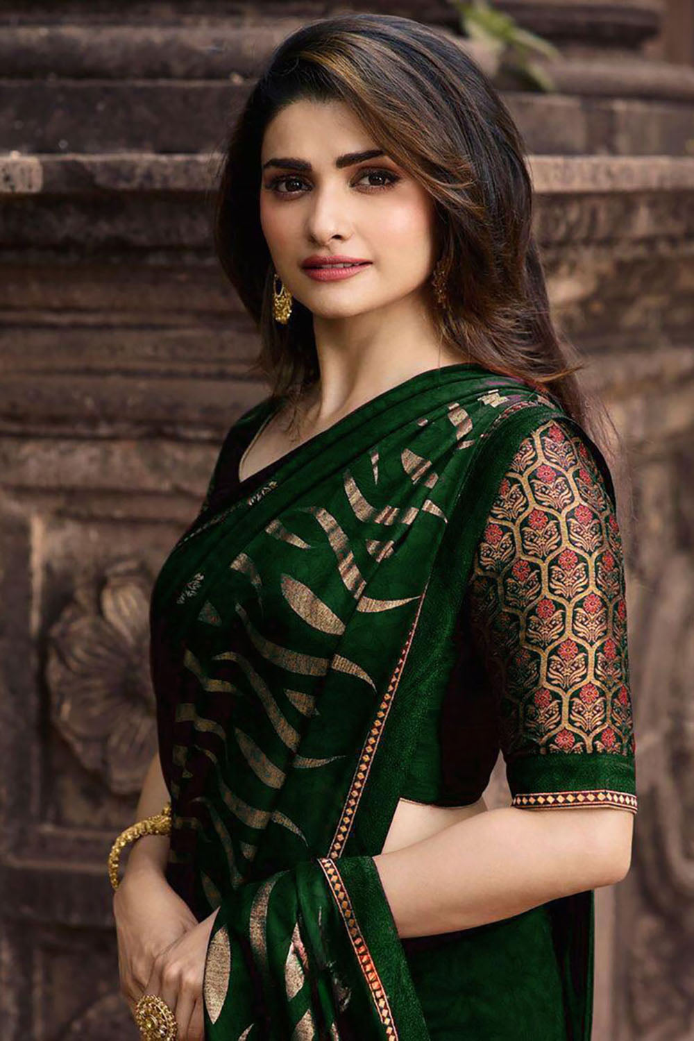 Designer Dark Green Silk Saree With Zari Weaving Work