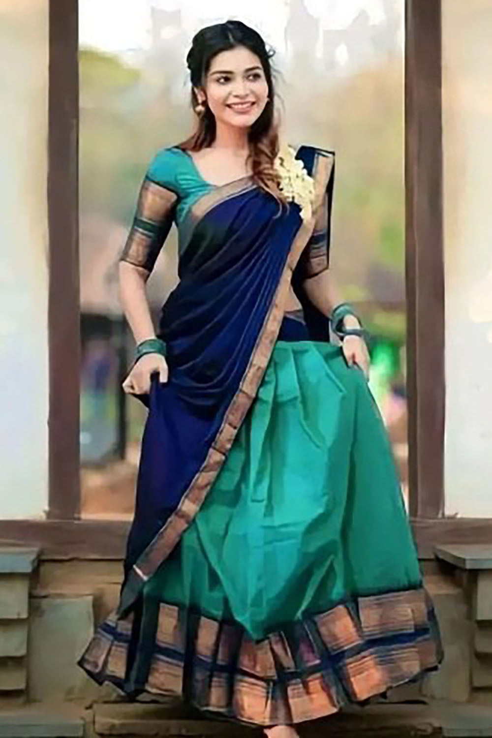 Rama Narayanpeth Cotton Silk Jacquard Half Lehenga Saree